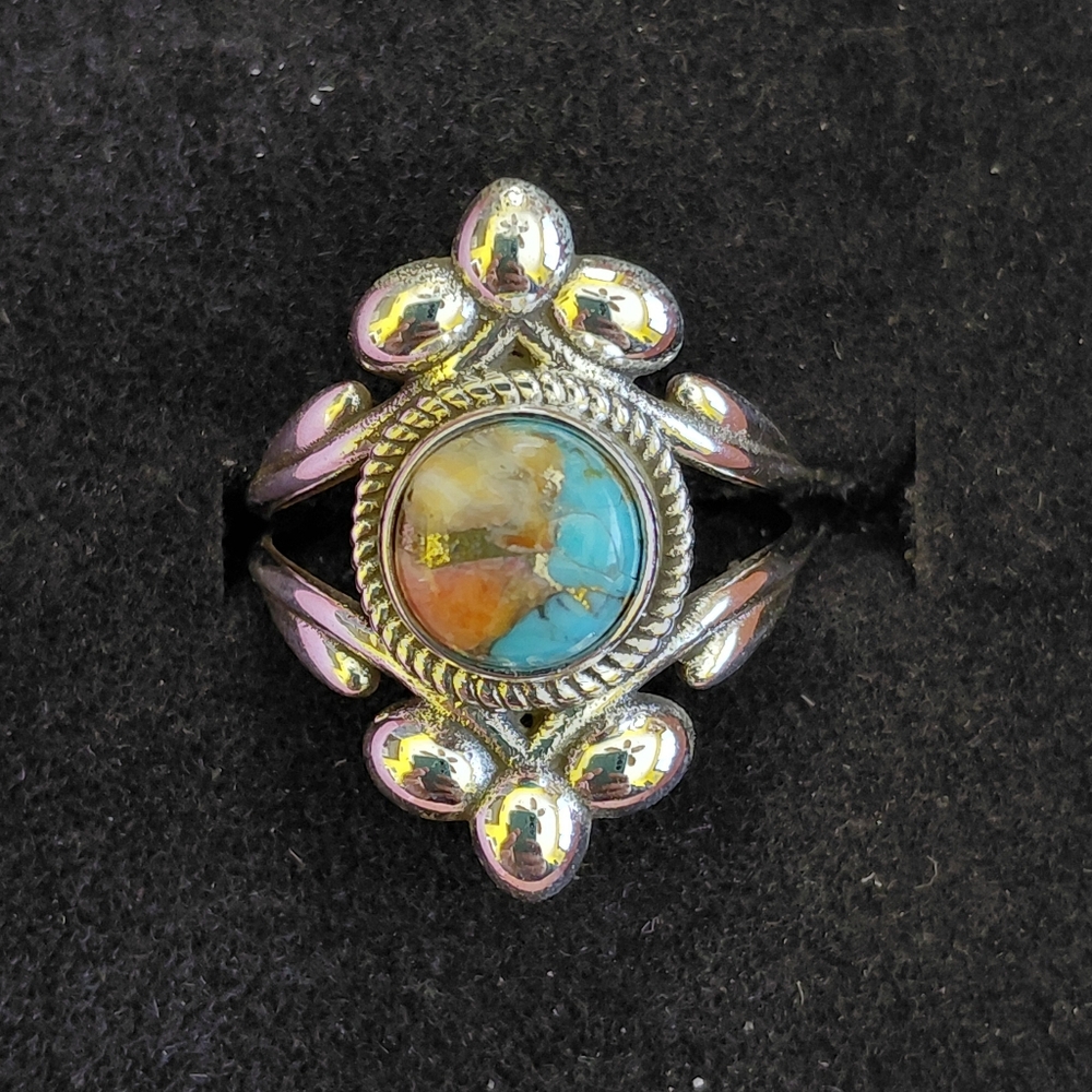 Spiny Oyster Turquoise Silver Statement Ring